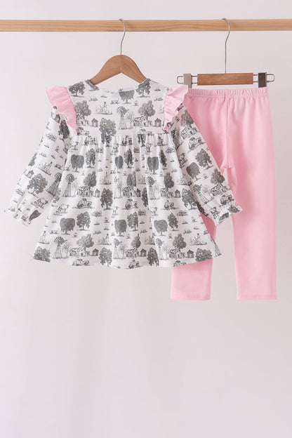Pink Farm Ruffle Pants Set
