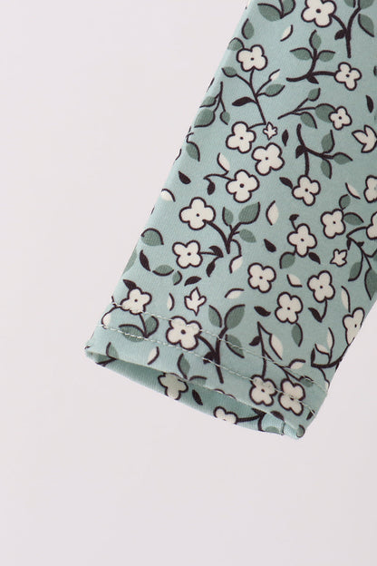 Green Farm Floral Embroidery Ruffle Romper