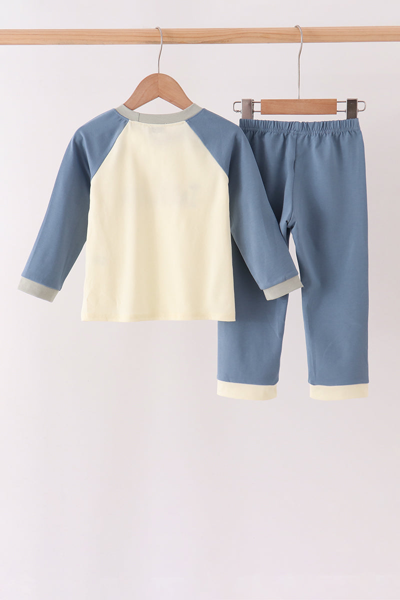 Navy&yellow farm embroidery Pants Set