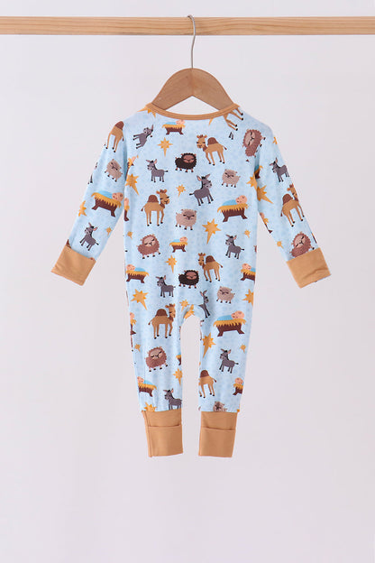 Blue Nativity Zip Bamboo Romper