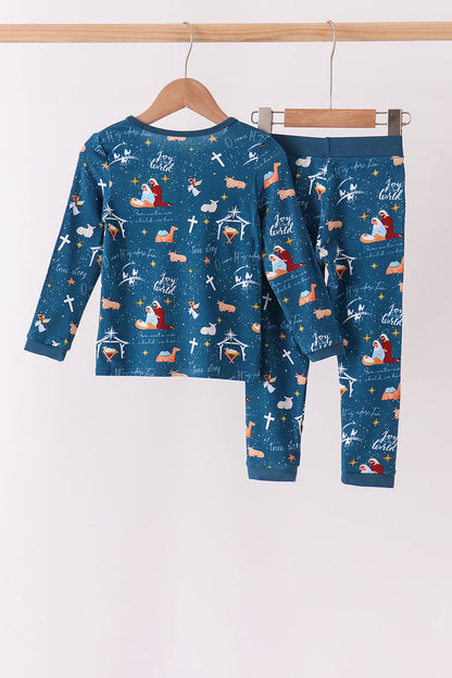 Navy Nativity Bamboo Pants Set