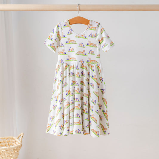 Blue Tiger Mascot Mania Organic Cotton Dress for Kids
