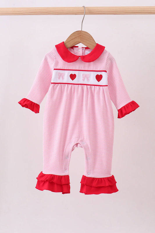 Red valentine's day heart embroidery ruffle romper