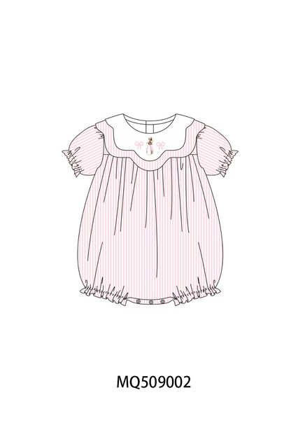 Pink stripe bunny bow embroidery bubble