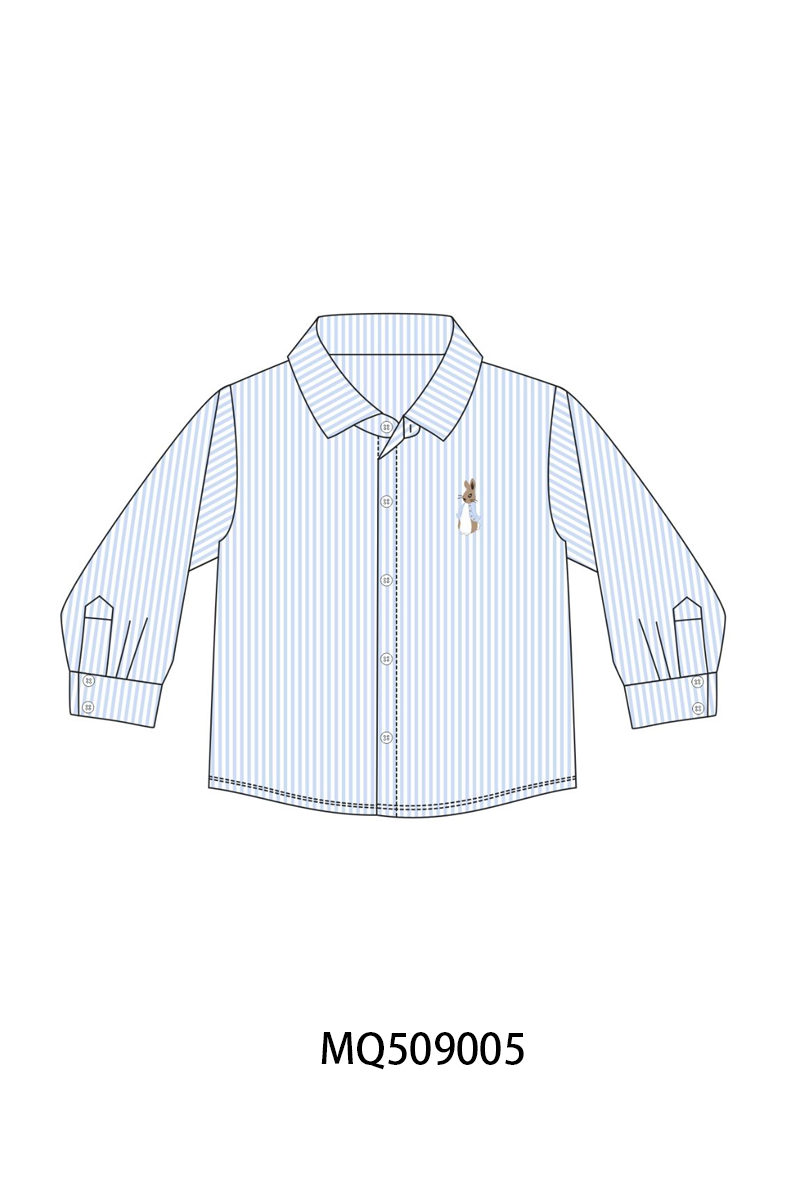 Blue stripe bunny embroidery button down shirt