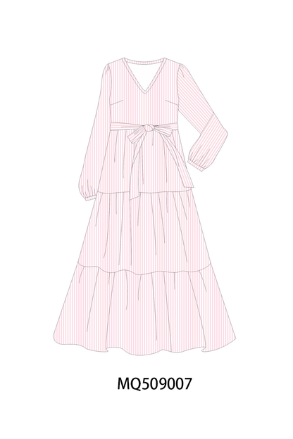 Pink stripe tiered maxi dress
