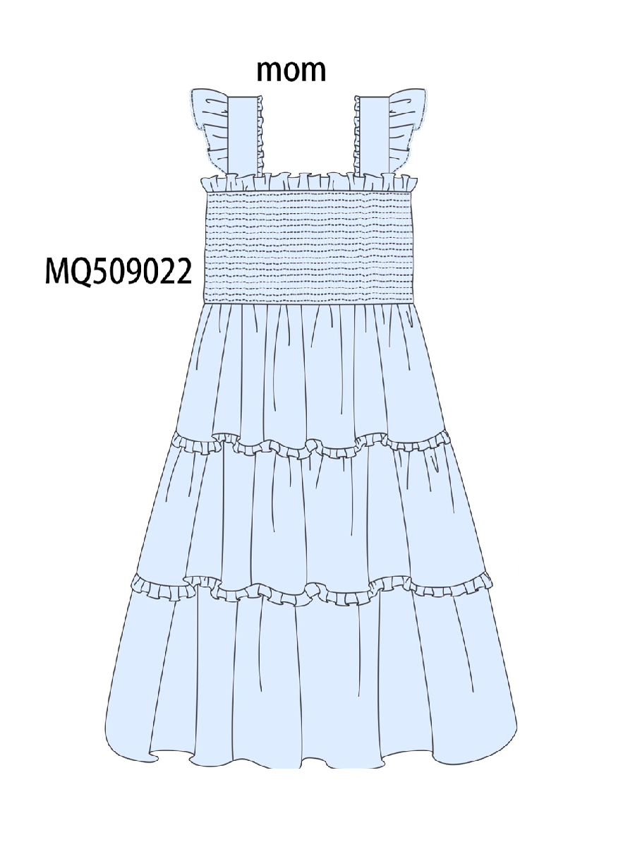 Blue smocked ruffle tiered dress