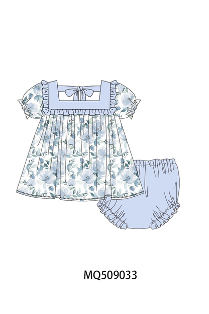 Blue floral ruffle bloomer set