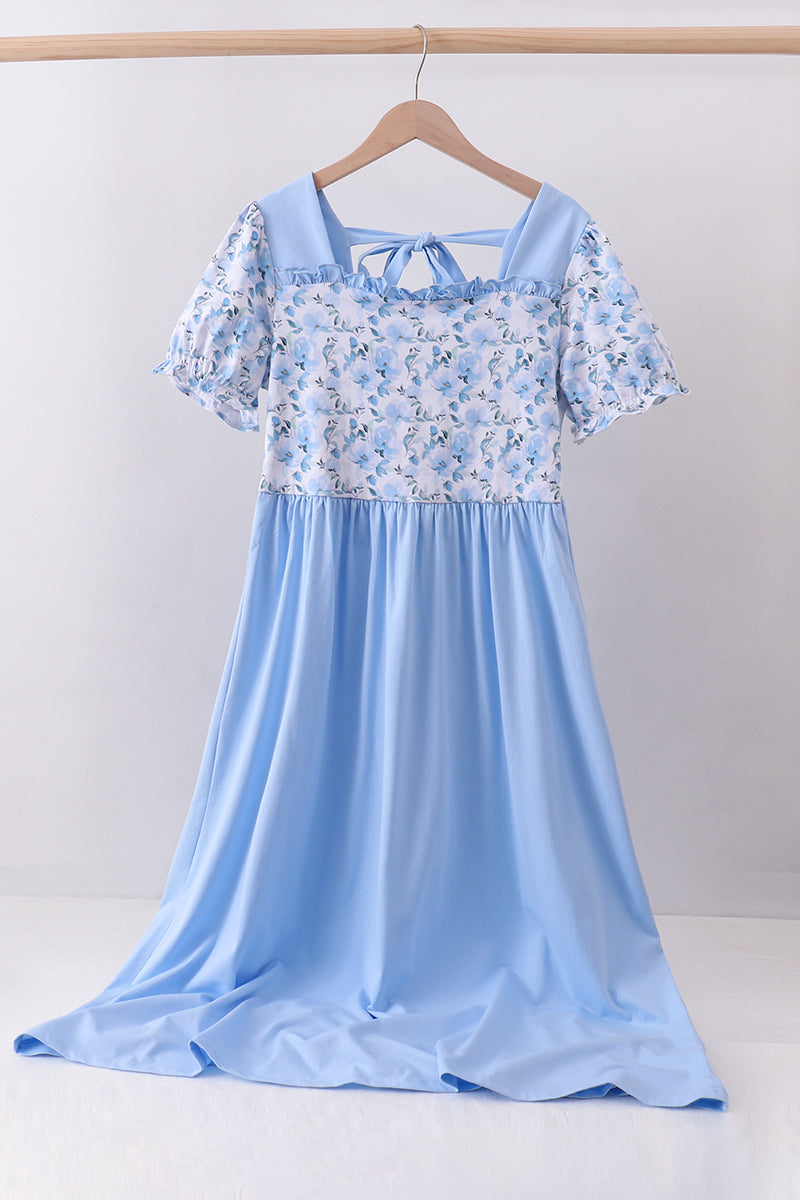 Blue Floral Ruffle Dress