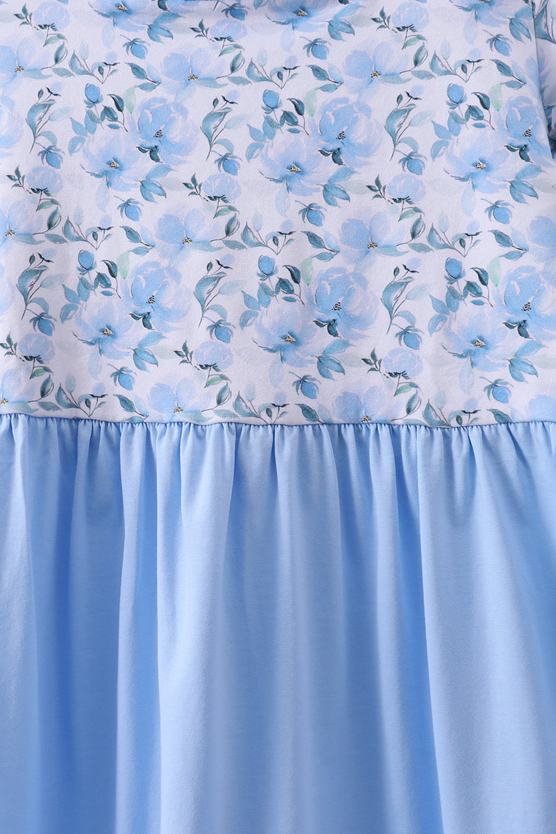 Blue Floral Ruffle Dress