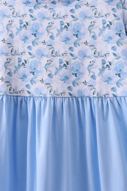 Blue Floral Ruffle Dress
