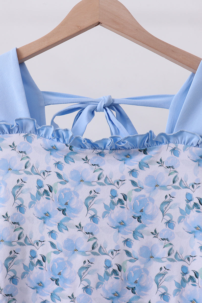 Blue Floral Ruffle Dress