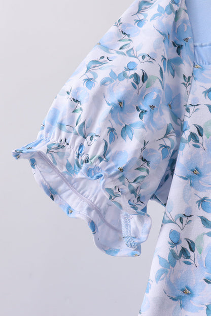 Blue Floral Ruffle Dress