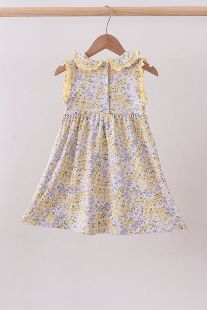 Floral bunny bow embroidery ruffle dress