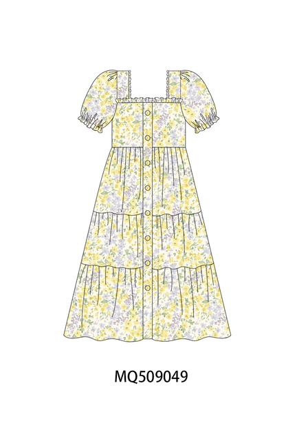 Floral print puff sleeve tiered dress