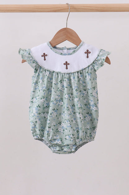 Sage cross embroidery floral ruffle bubble