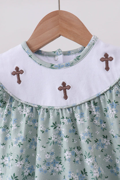 Sage cross embroidery floral ruffle bubble