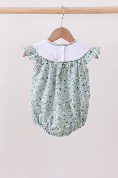 Sage cross embroidery floral ruffle bubble