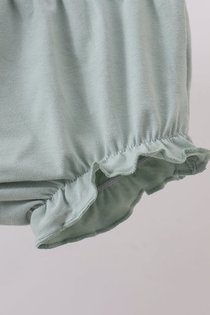 Sage floral cross embroidery ruffle bloomer set