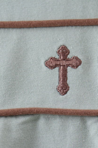 Sage cross embroidery peter pan collar bubble