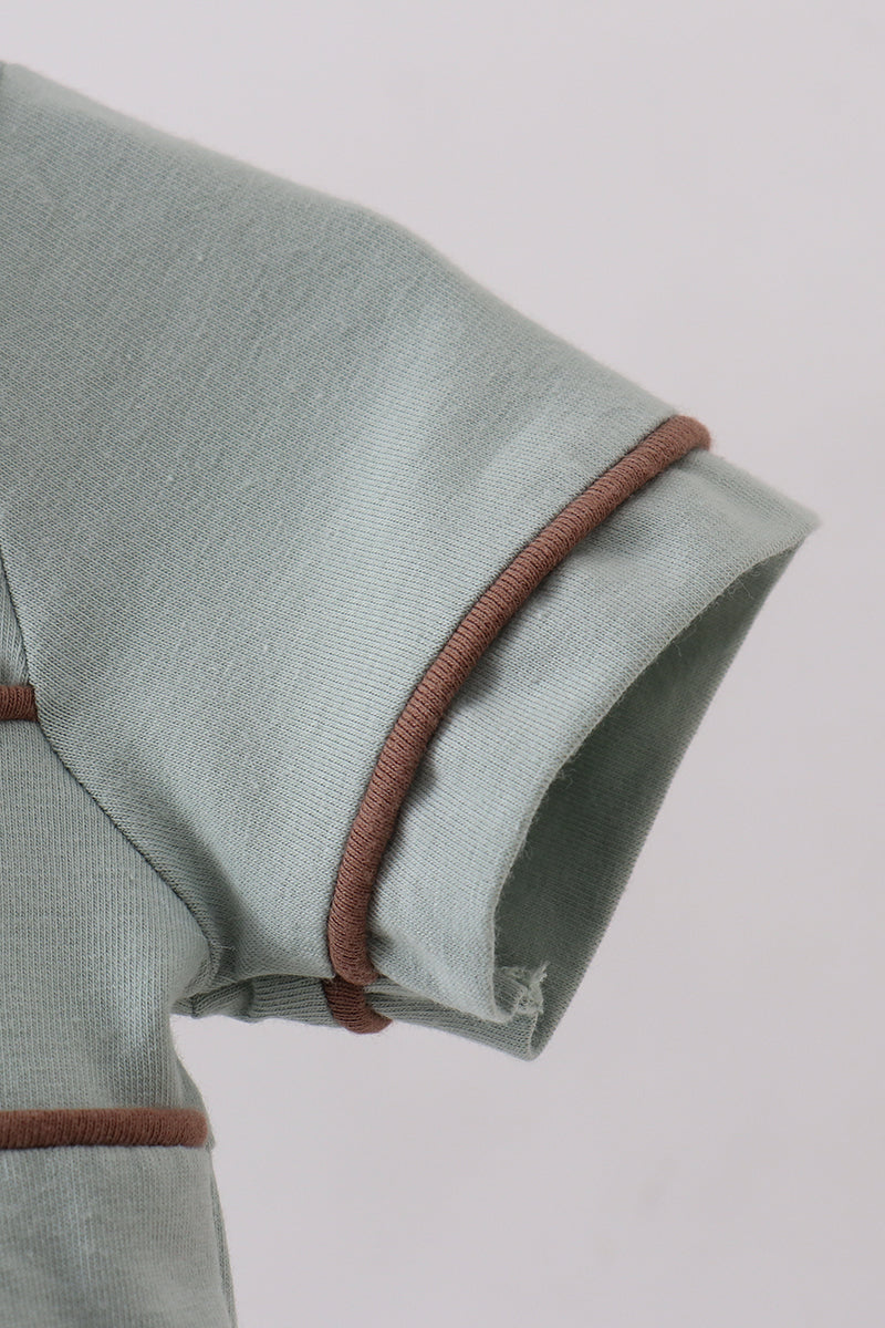 Sage cross embroidery peter pan collar bubble