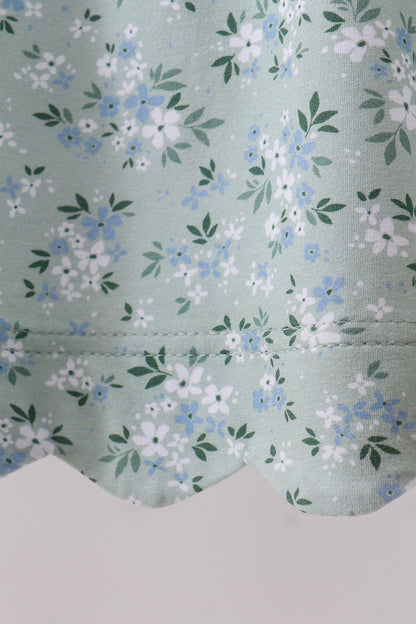 Sage floral cross embroidery ruffle shorts set