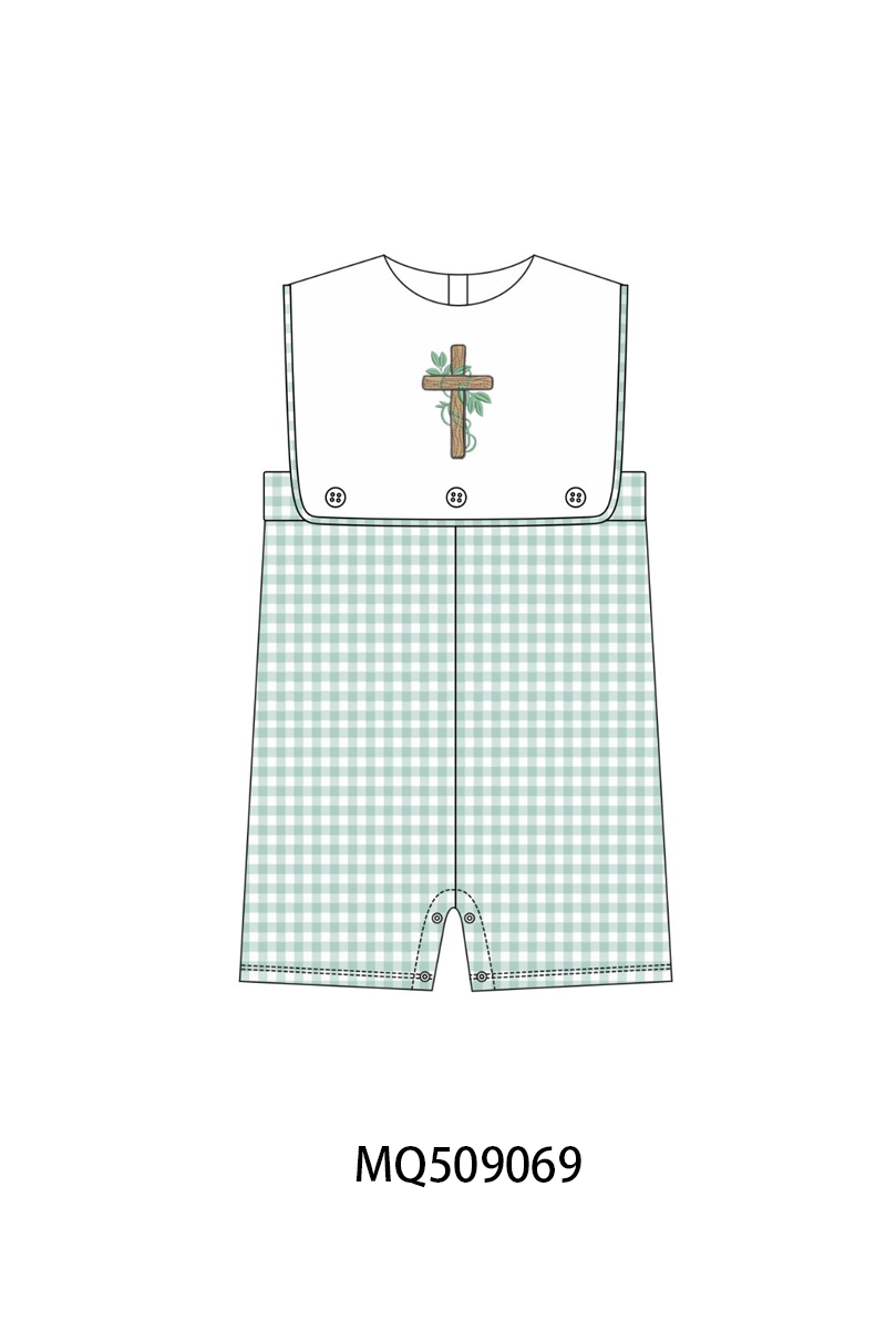 Blue cross embroidery gingham jonjon