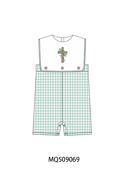 Blue cross embroidery gingham jonjon
