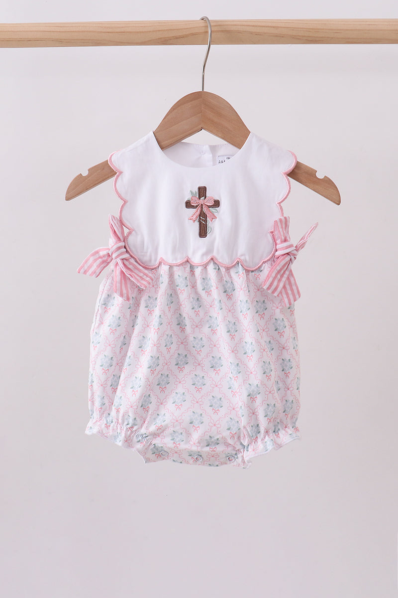 Pink cross embroidery floral bow bubble