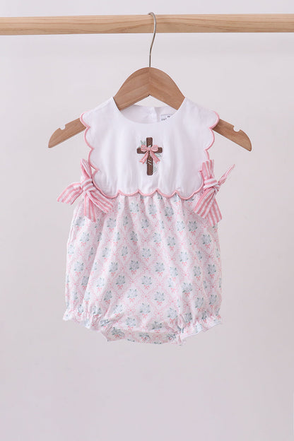 Pink cross embroidery floral bow bubble