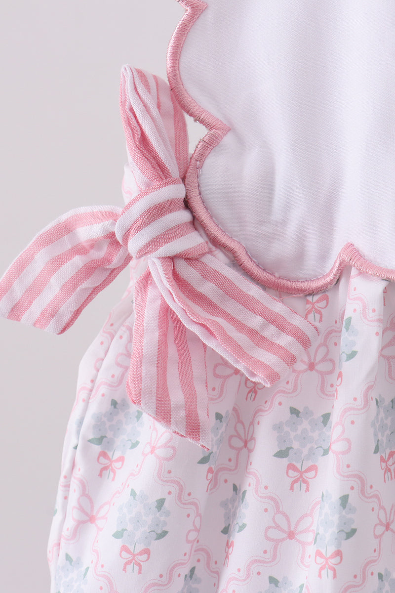 Pink cross embroidery floral bow bubble