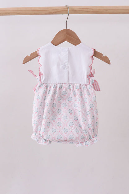 Pink cross embroidery floral bow bubble