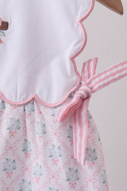 Pink cross embroidery floral bow dress