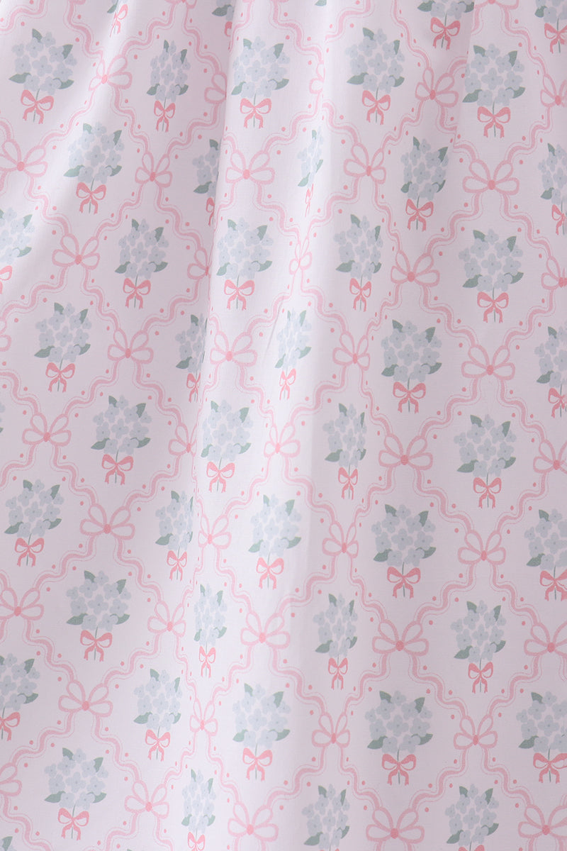 Pink cross embroidery floral bow dress