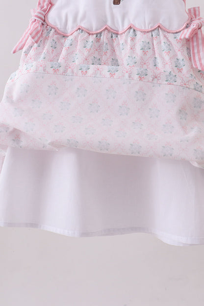 Pink cross embroidery floral bow dress