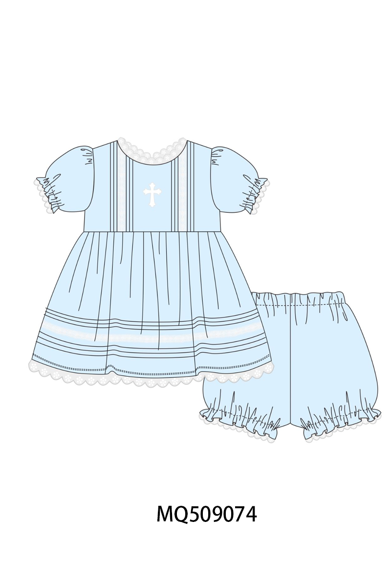 Blue cross embroidery lace bloomer set