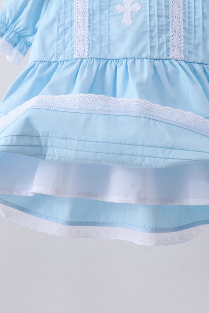 Blue cross embroidery lace bloomer set