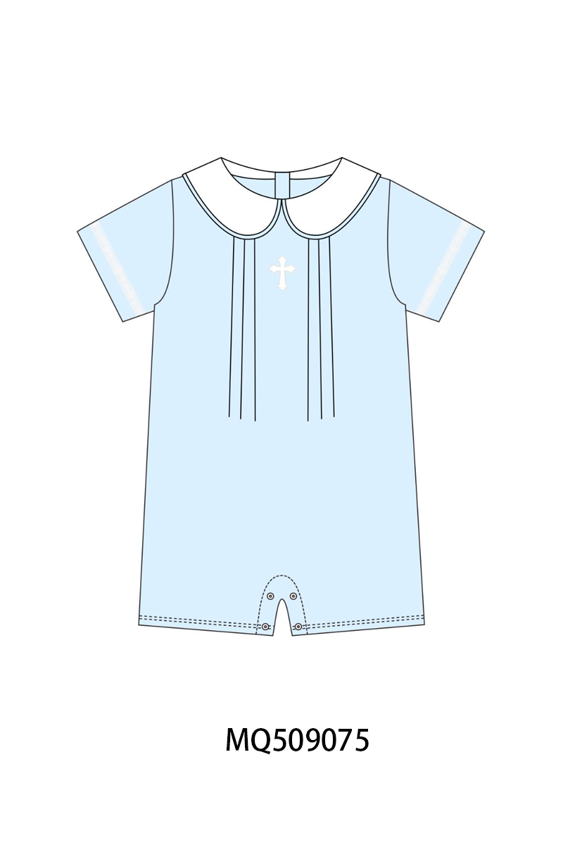 Blue cross embroidery romper