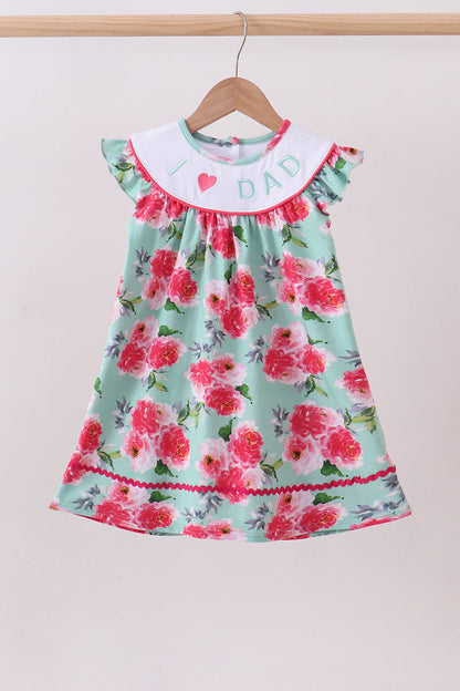 Pink floral I love Dad embroidery dress