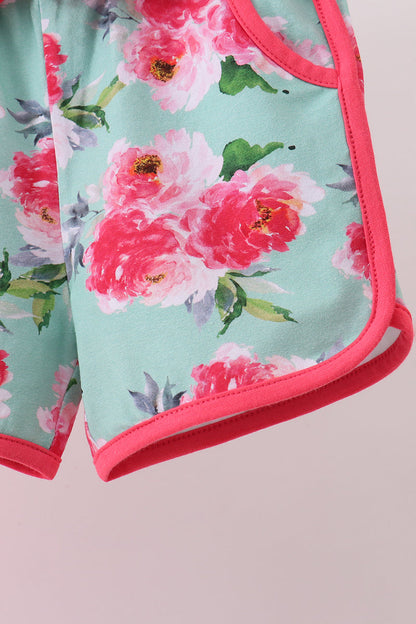 Pink floral I love Dad embroidery shorts set