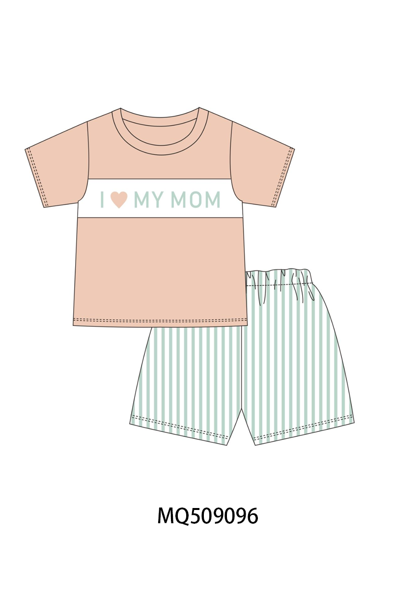 Pink I love my mom embroidery shorts set