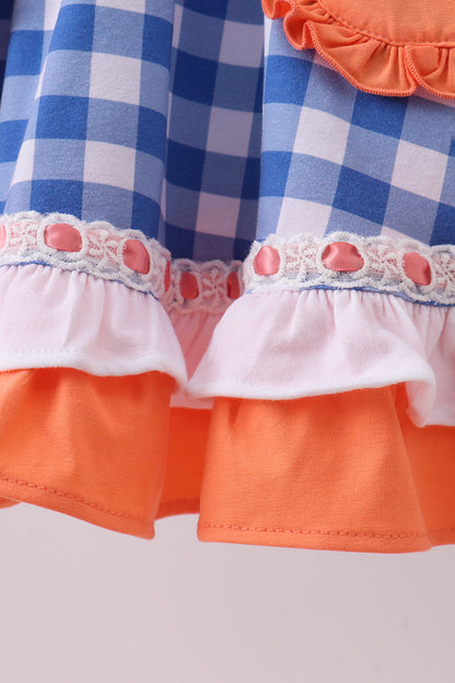Sage strawberry embroidery ruffle gingham dress