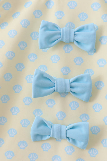 Yellow shell print bow ruffle swimsuit