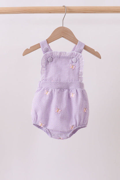 Purple seersucker butterfly embroidery ruffle bubble
