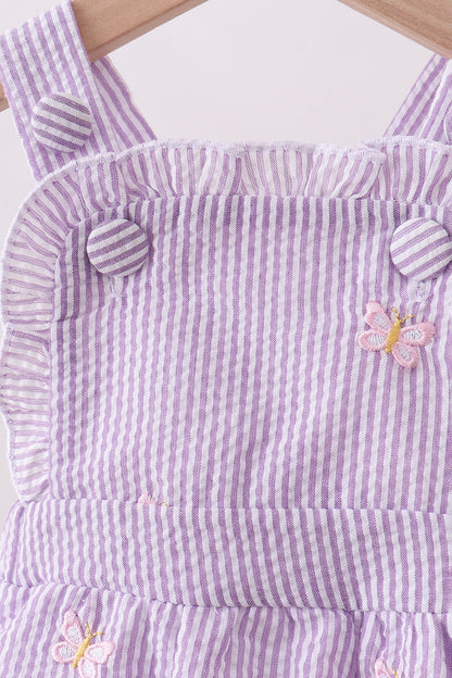Purple seersucker butterfly embroidery ruffle bubble
