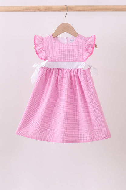 Pink bow gingham ruffle dress