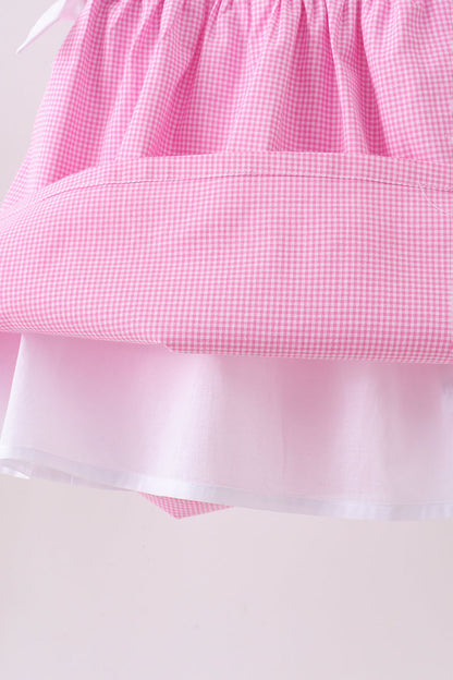 Pink bow gingham ruffle dress