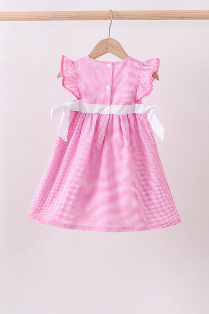 Pink bow gingham ruffle dress