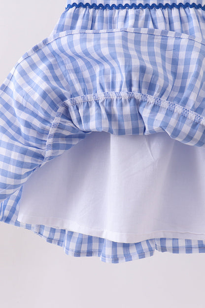 Blue gingham ruffle tiered dress