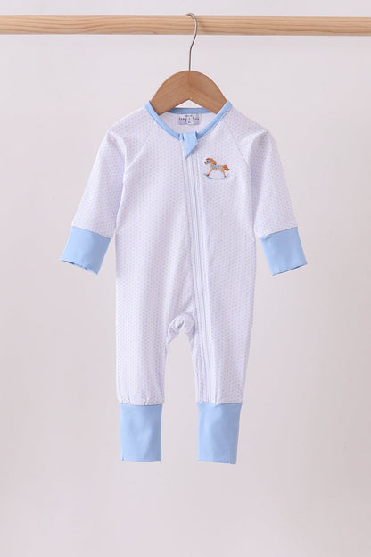 Blue dot horse embroidery romper